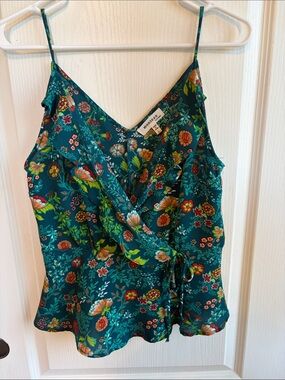 Monteau Teal Floral Wrap Cami with Adjustable Straps